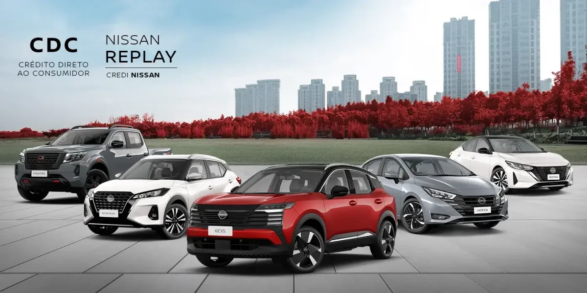 Linha completa de veículos Nissan com destaque para CDC e Nissan Replay.