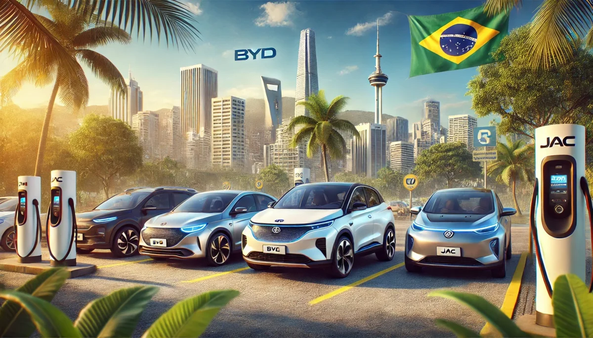 Vários modelos de carros elétricos estacionados