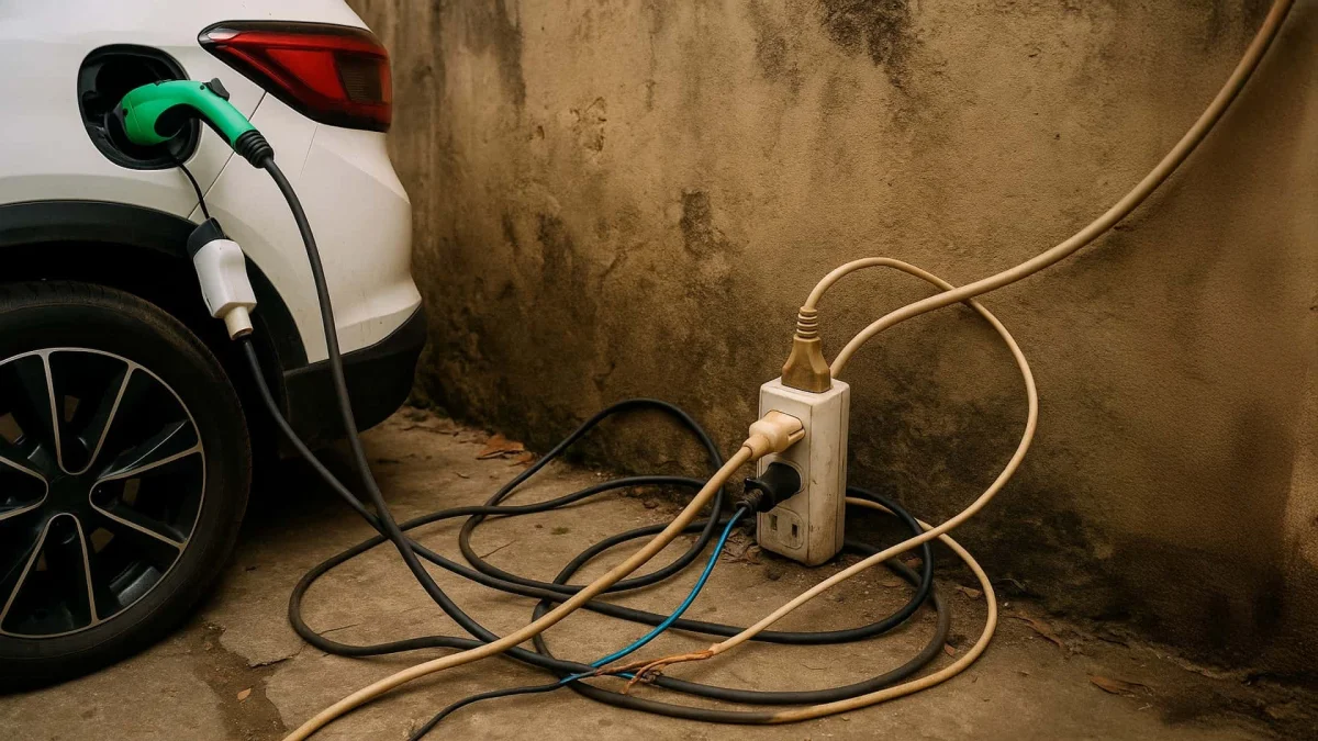Recarga inadequada com v&aacute;rias extens&otilde;es el&eacute;tricas.