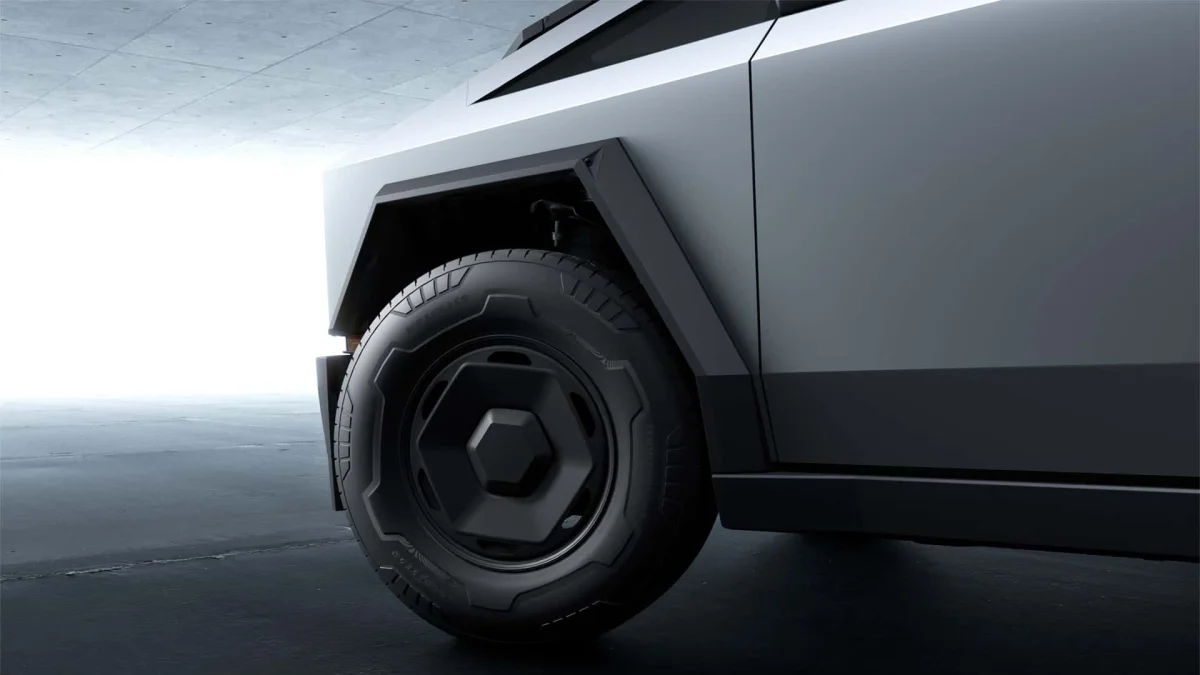 Detalhe da roda da Tesla Cybertruck