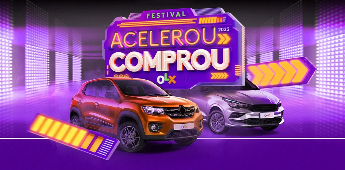 Festival Acelerou Comprou OLX com dois carros ilustrados