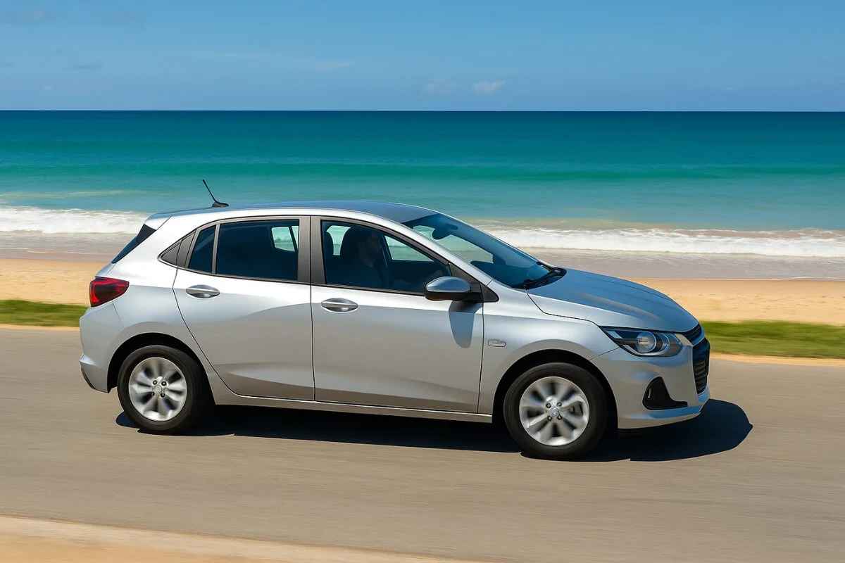 Chevrolet Onix na estrada pr&oacute;ximo &agrave; praia