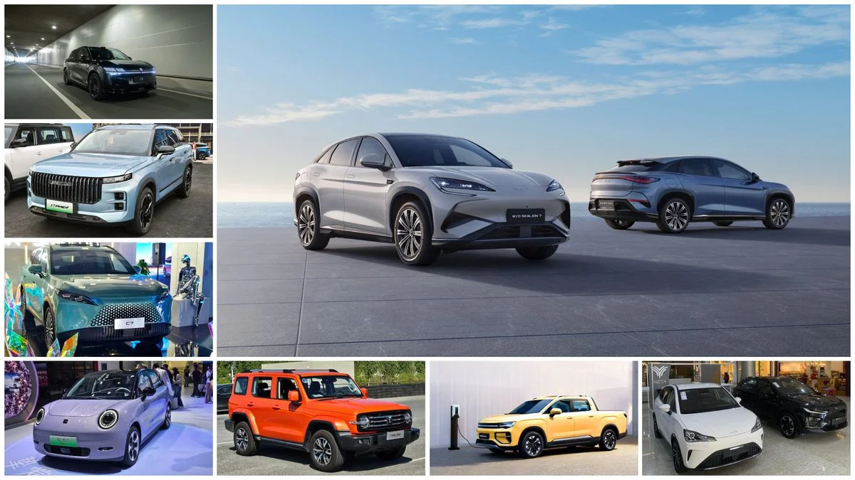 V&aacute;rios modelos de carros chineses em destaque.