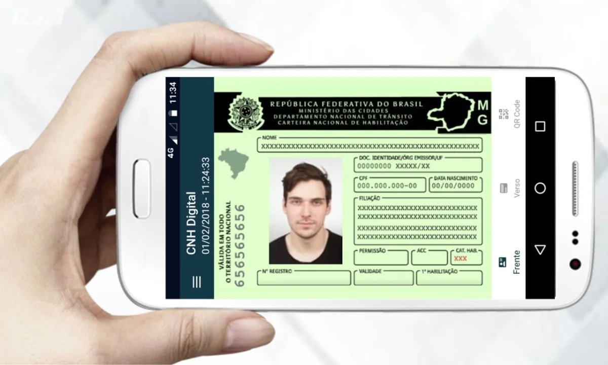 Aplicativo de CNH Digital mostrado em smartphone.