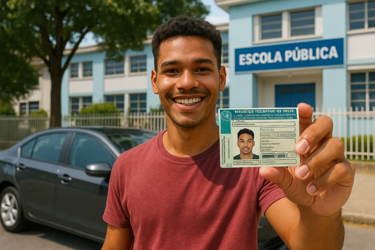Jovem segurando sua CNH.