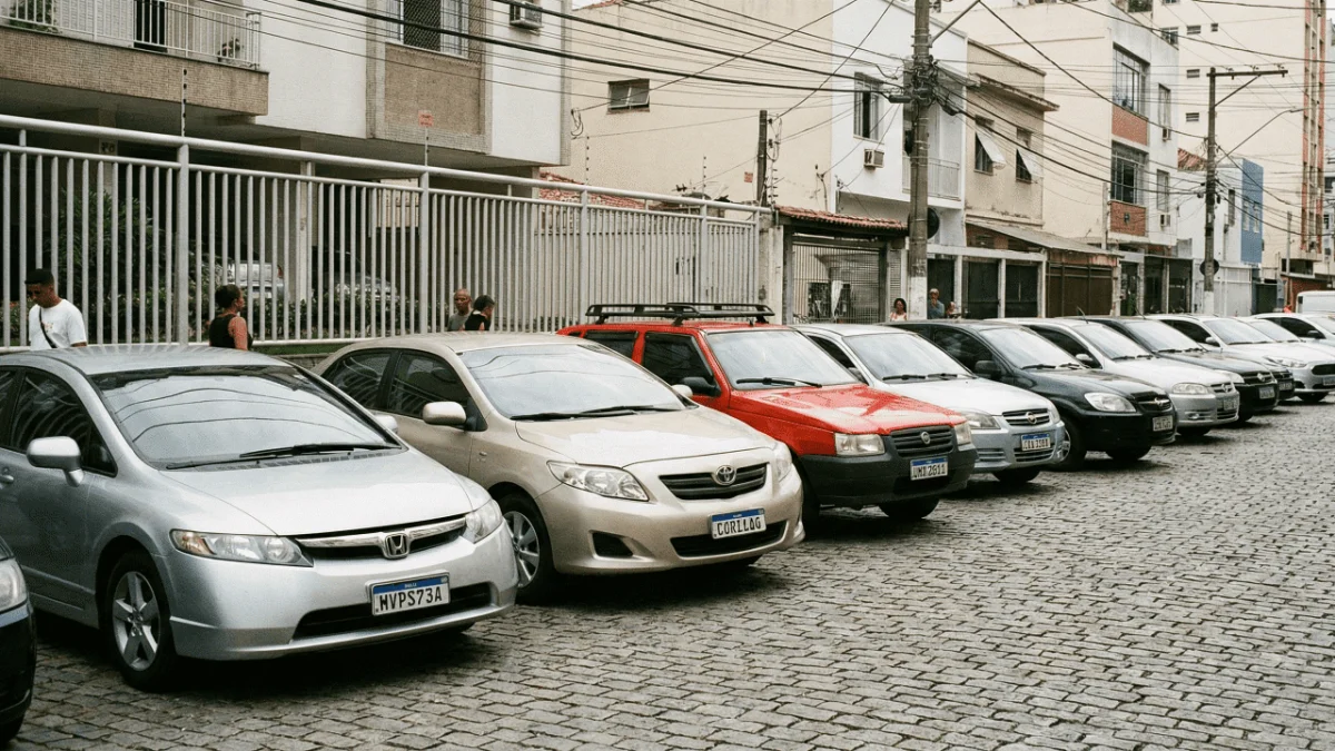 Fila de carros estacionados