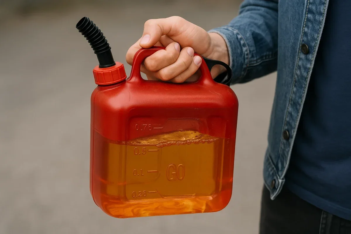 Bico de gasolina inserido em um veículo.