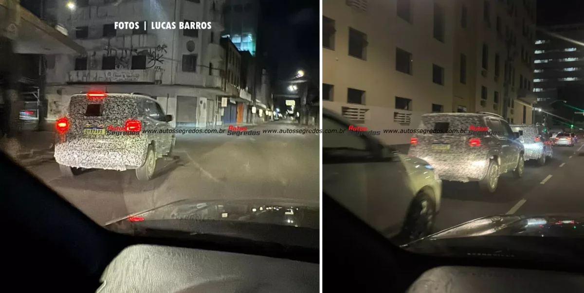 Jeep Renegade 2027 camuflado de lado durante testes noturnos.