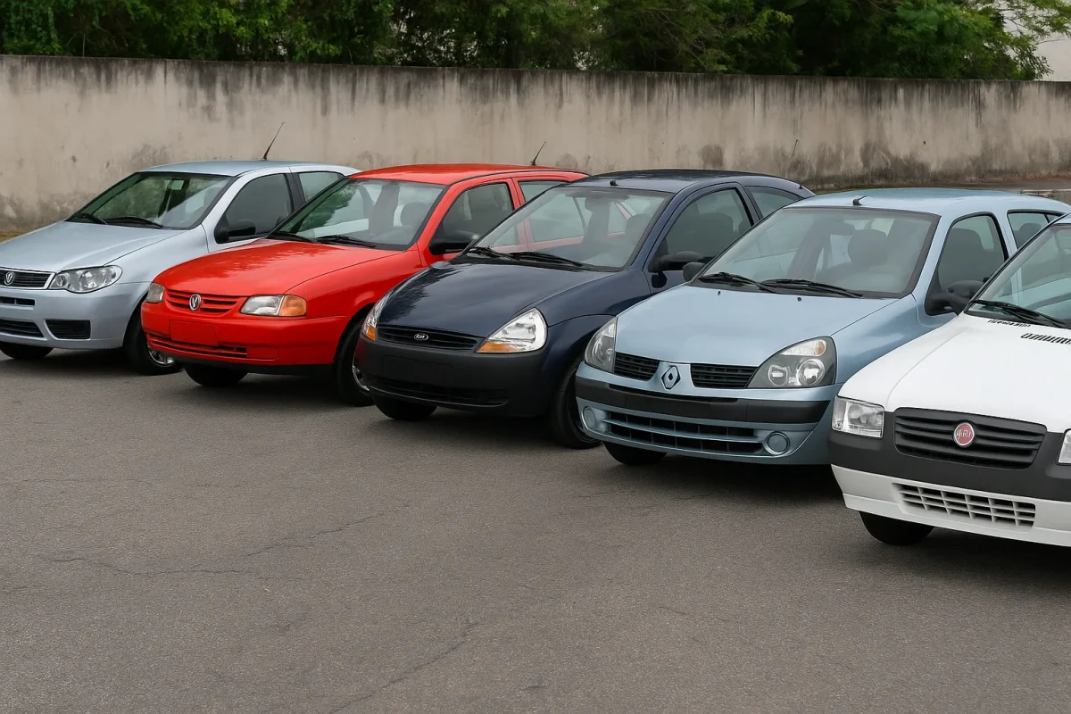 V&aacute;rios carros usados em exposi&ccedil;&atilde;o, ideal para quem busca op&ccedil;&otilde;es econ&ocirc;micas.