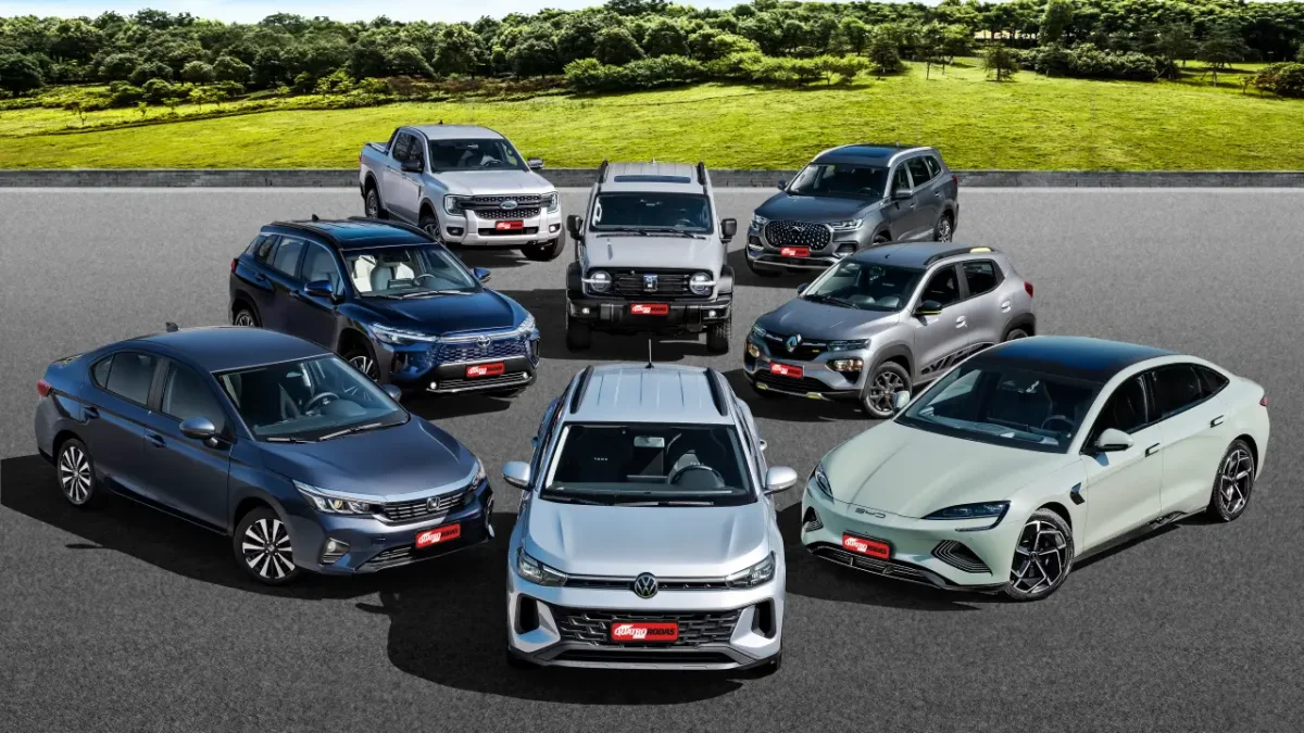 Imagem de destaque representando diferentes marcas de carros no mercado automotivo de 2025.