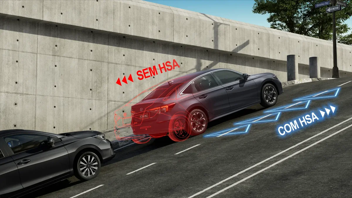 Honda Civic em uma subida com assistência de partida em aclives.