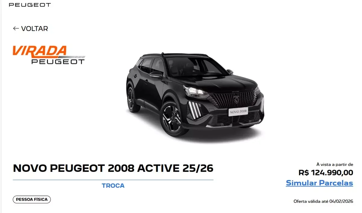 Oferta do Peugeot 2008 Active 2026.