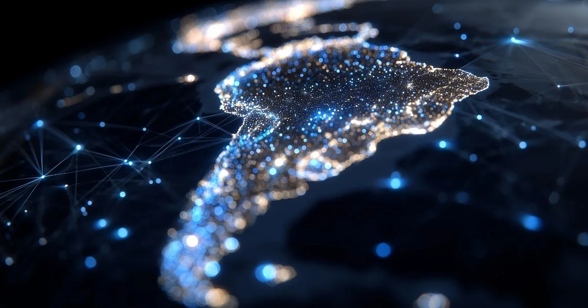 Mapa iluminado do continente americano