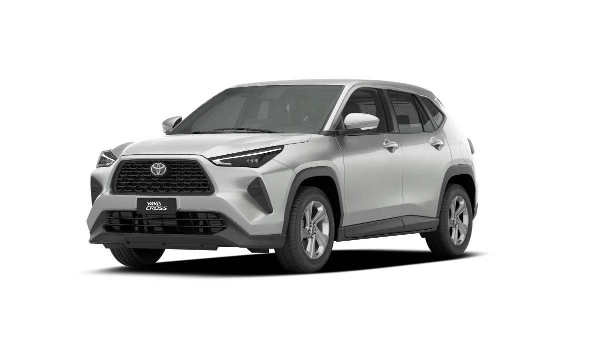 Vista frontal do Toyota Yaris Cross XR em cor prata.