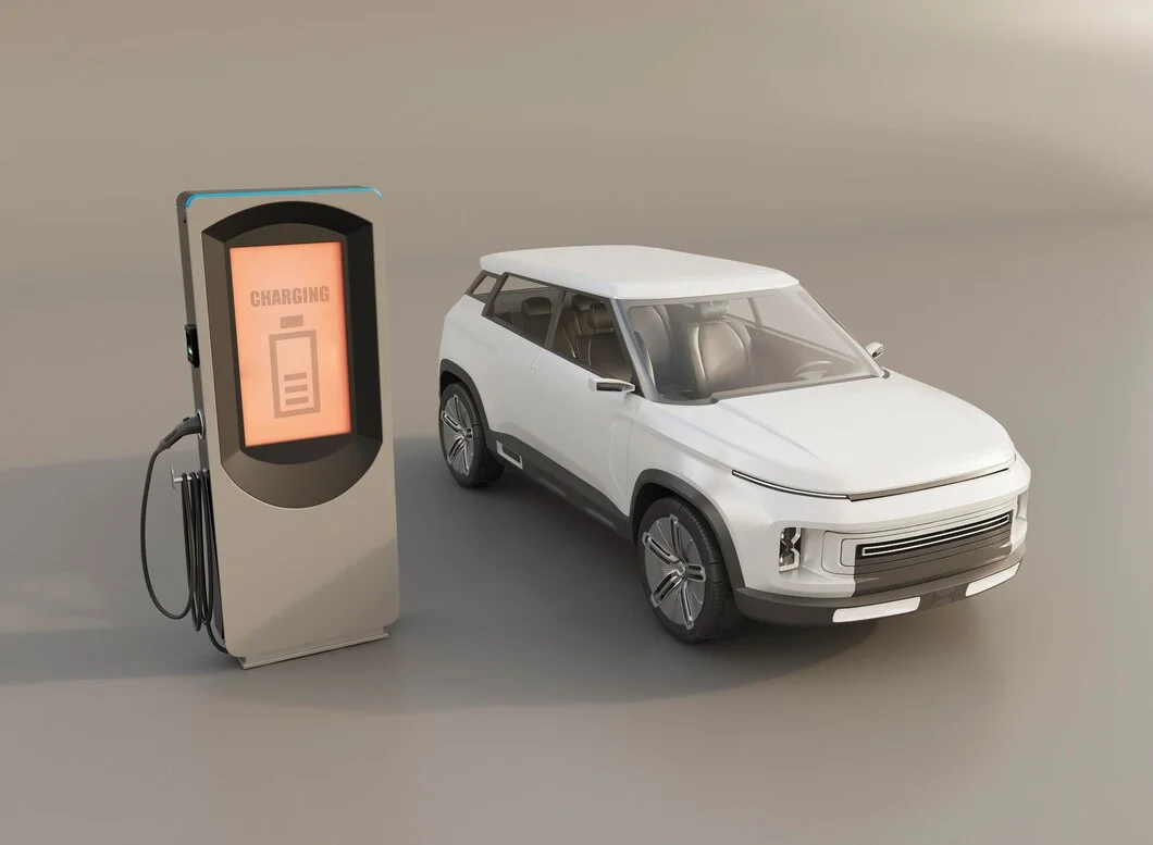 Carro elétrico em uma estação de carregamento.
