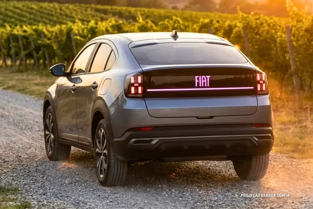 Traseira do Fiat Fastback 2027 com iluminação moderna.