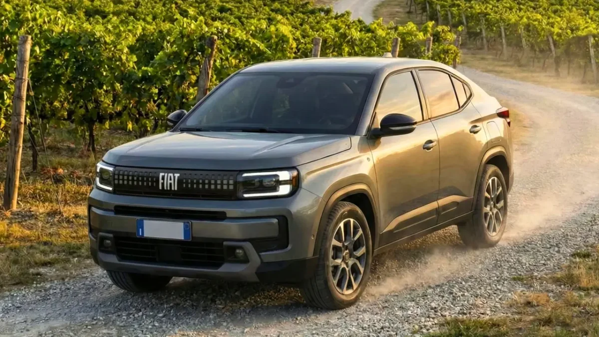 Projeção do Fiat Fastback 2027 em estrada de terra.
