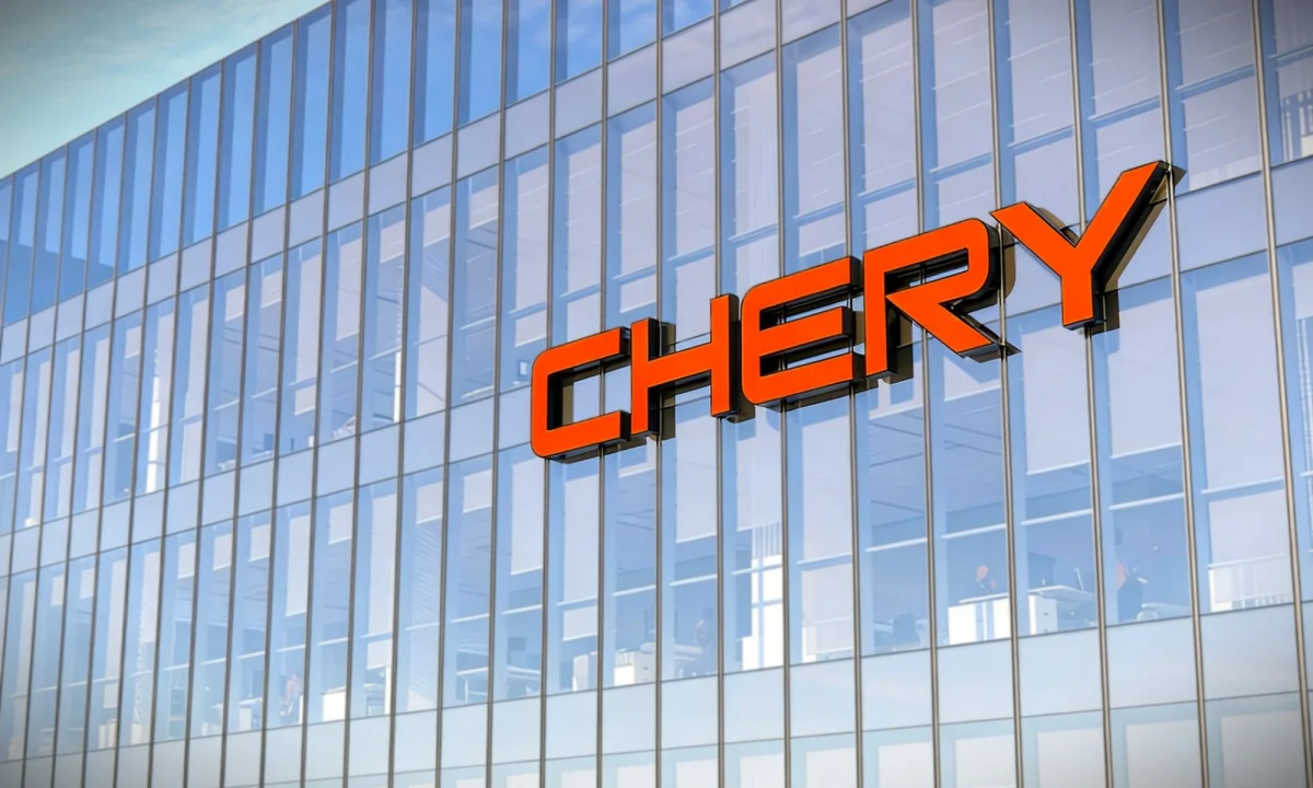 Logotipo da Chery em um edifício corporativo.
