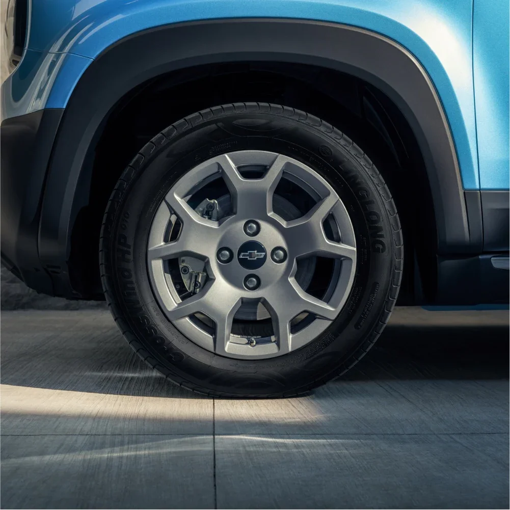 Close das rodas do Chevrolet Spark EUV.