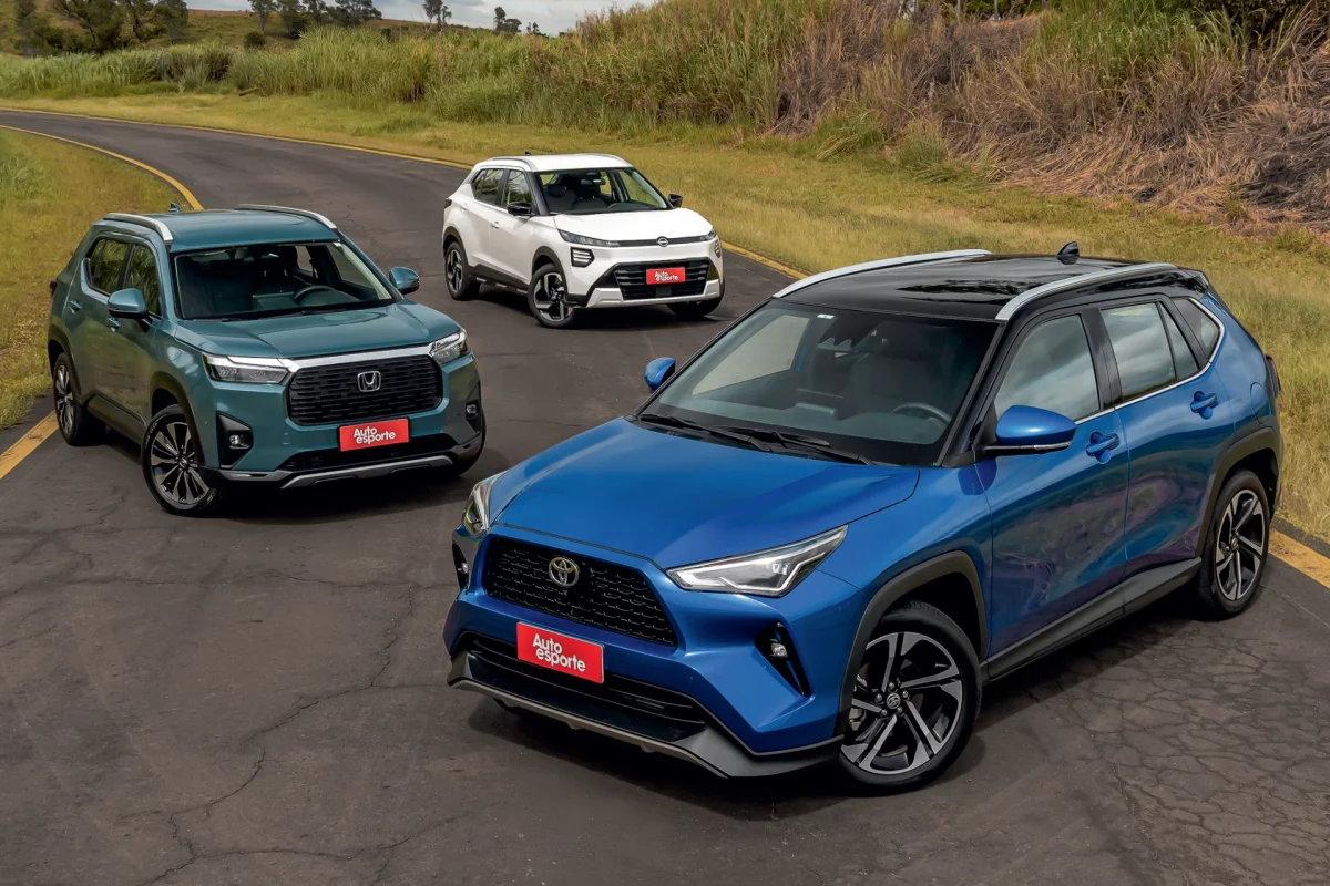 Comparativo entre Honda WR-V, Nissan Kait e Toyota Yaris Cross.