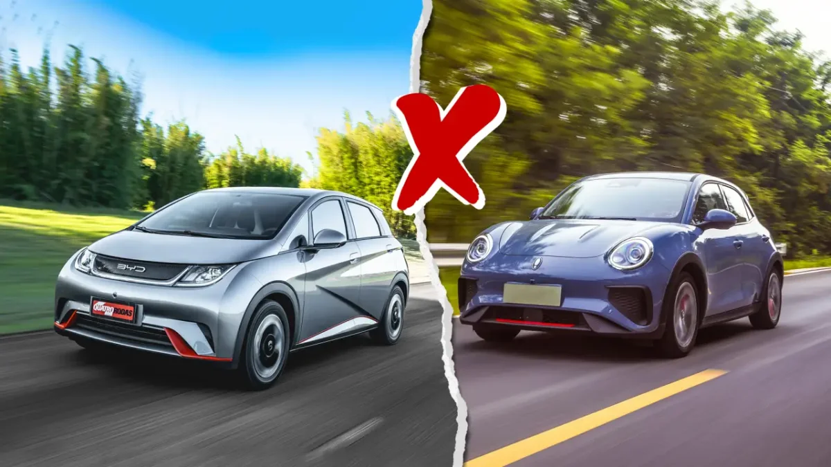 Comparação lado a lado entre os modelos BYD Dolphin e GWM Ora