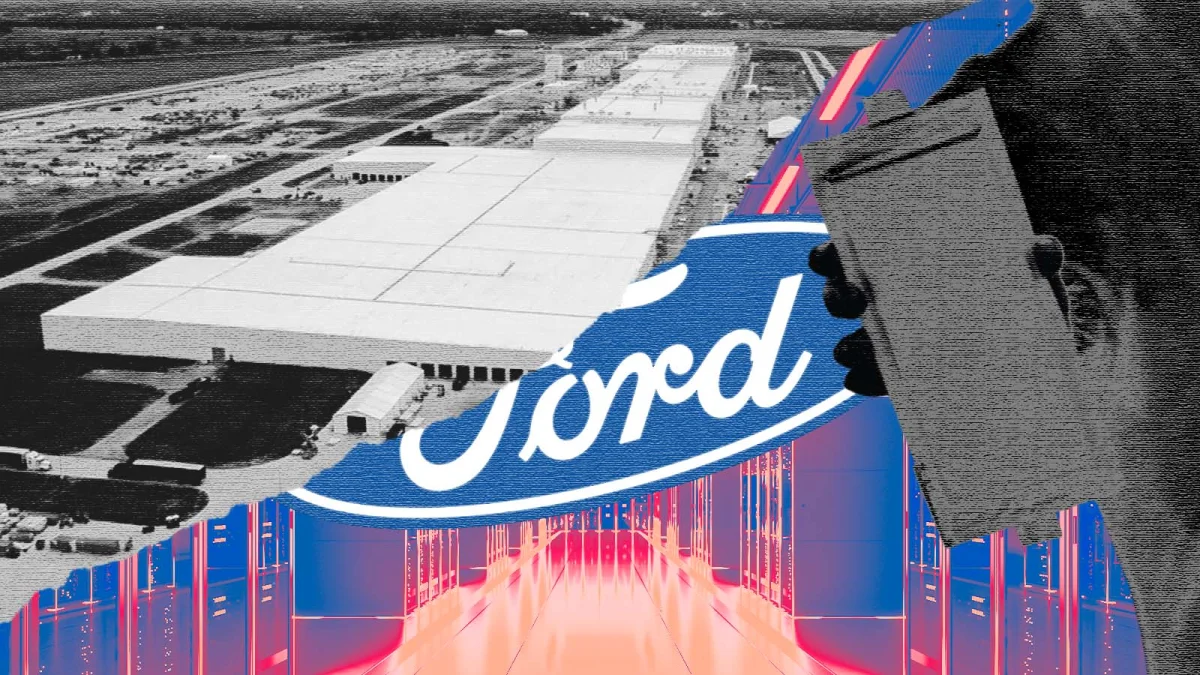 Vista aérea de uma fábrica da Ford.