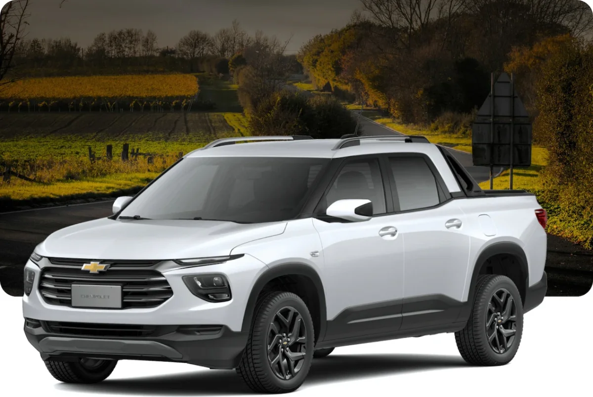 Chevrolet Montana Premier com fundo de vinhedos